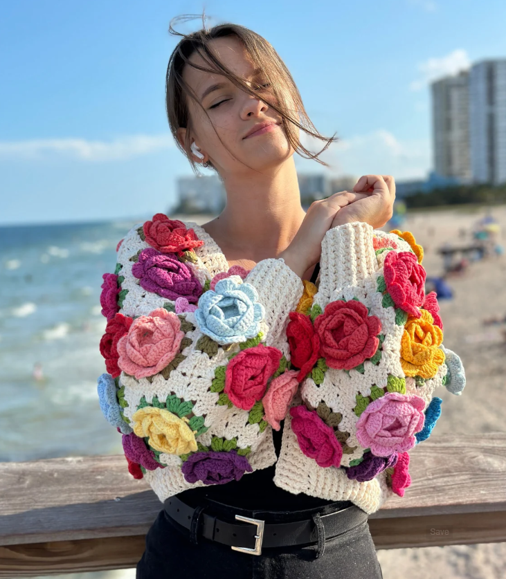 🌹 Rose Garden Crochet Jacket Pattern Granny Square Cardigan 🧶