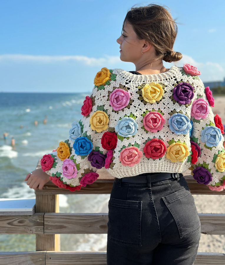 🌹 Rose Garden Crochet Jacket Pattern Granny Square Cardigan 🧶