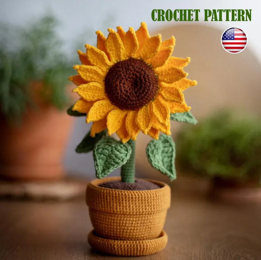 Crochet Sunflower Pot 🌻 Autumn Decor Pattern🪴