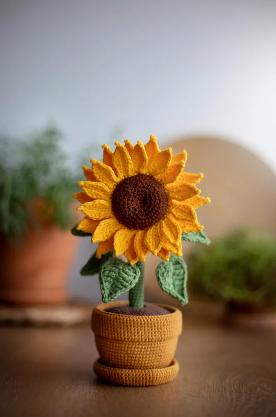 Crochet Sunflower Pot 🌻 Autumn Decor Pattern🪴